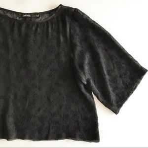 Ark & Co. black sheer lace textured boxy top